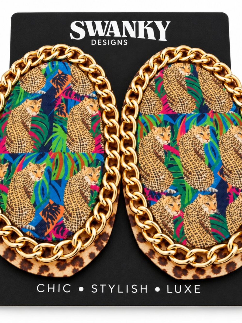 Swanky Gold Tone Multicolor Oval Statement Earrings